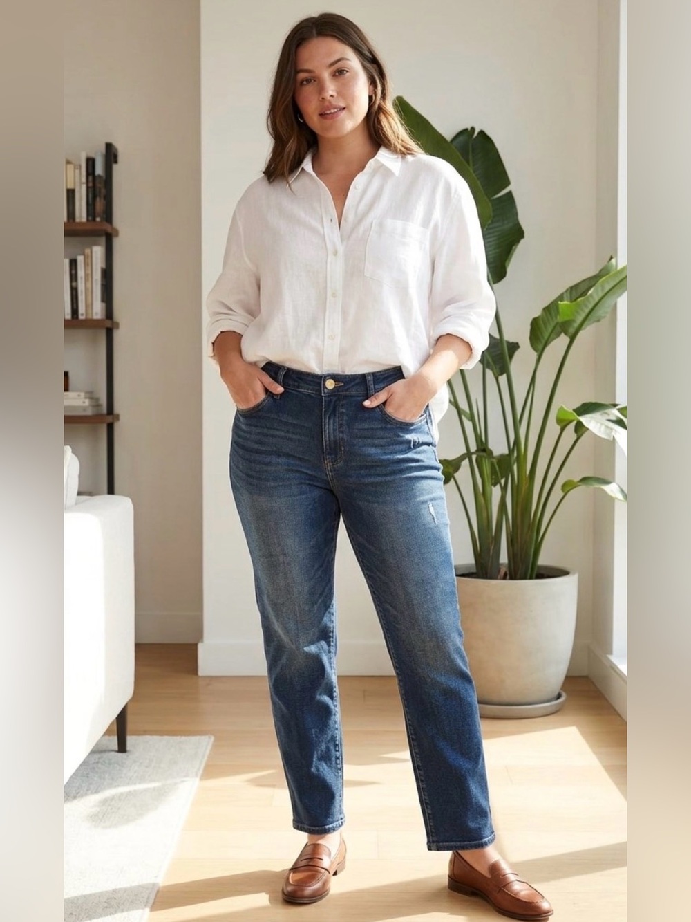 Kut from the Kloth Women's Straight Jeans in Dark Blue Wash - Picture 2 of 6